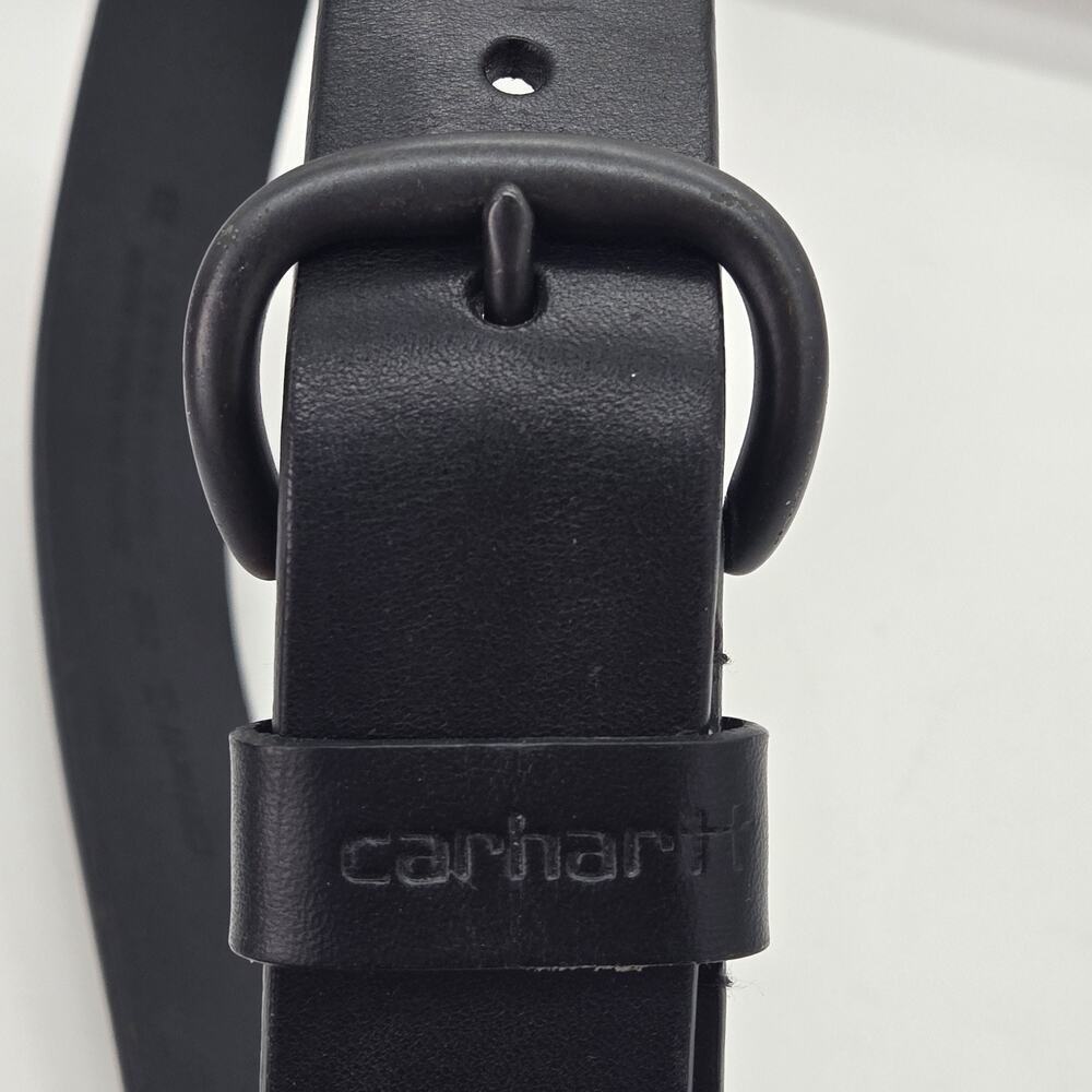 Carhartt Genuine Leather Black Belt Black Gunmetal Buckle Mens Sz XS 1.25" wide